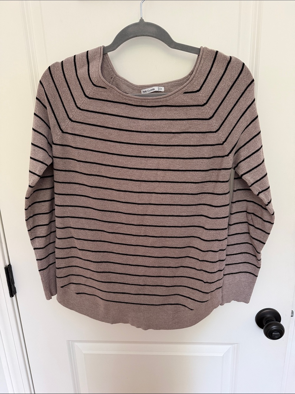 Pink Clover Tan Crewneck Sweater with Black Stripes